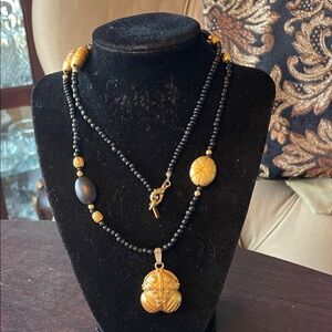 #150 - LIVE SHOW- Anne Klein Black & Gold Beaded Frog Pendant Necklace